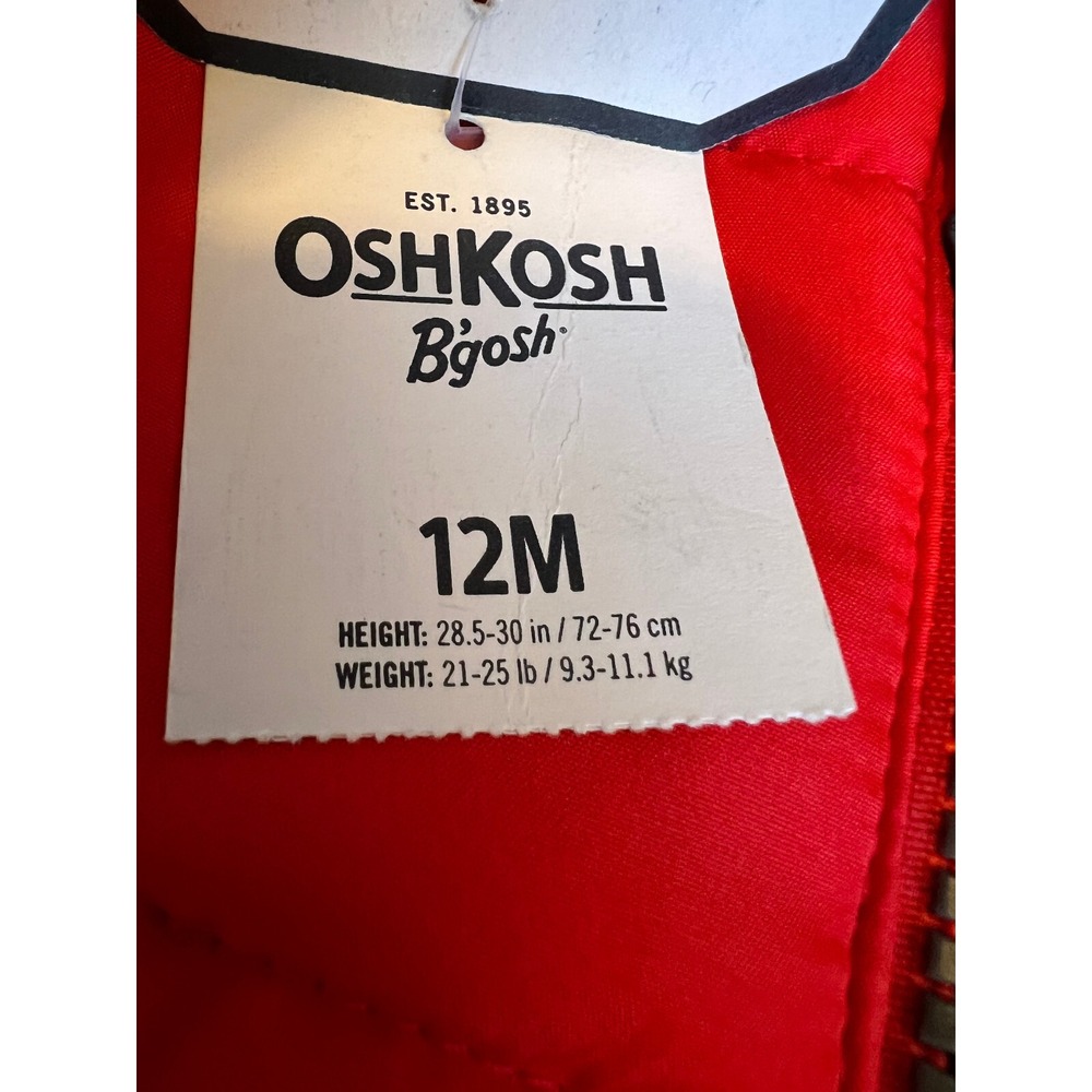 NEW - OSHKOSH B'GOSH - Red Lined Coat Jacket - Baby 12 Months - Picture 6 of 7